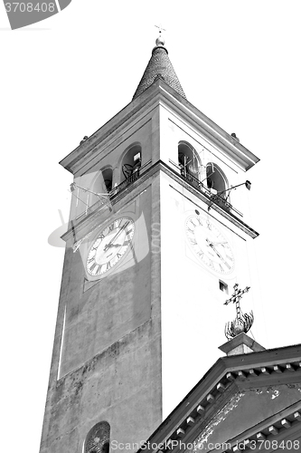 Image of ancien clock tower in italy europe old  stone and bell