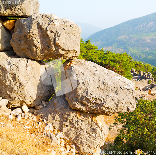 Image of olympos  mountain bush  anatolia heritage ruins   from the hill 