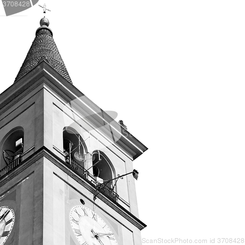 Image of ancien clock tower in italy europe old  stone and bell