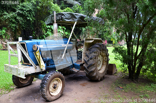 Image of Blue tractor in the garden