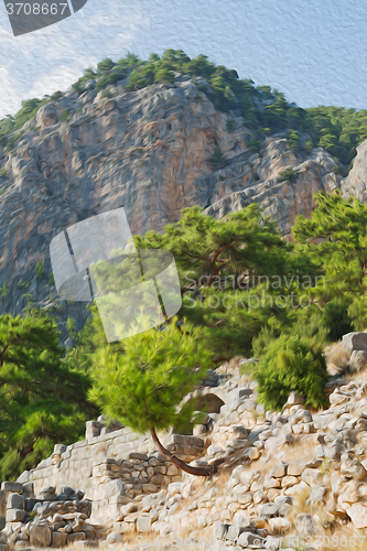 Image of  ruins stone and theatre in  antalya  arykanda turkey asia sky a