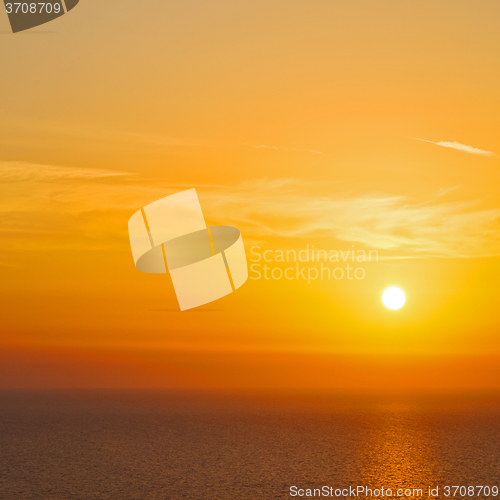 Image of in santorini    greece sunset and the sky mediterranean red sea