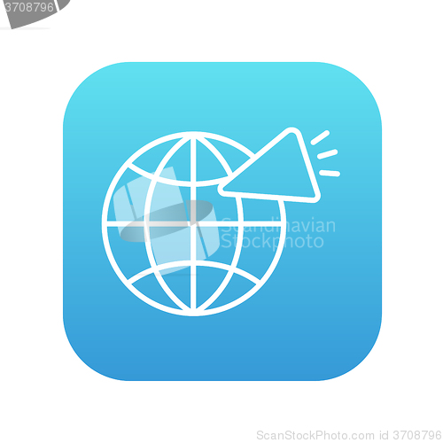 Image of Globe with loudspeaker line icon.