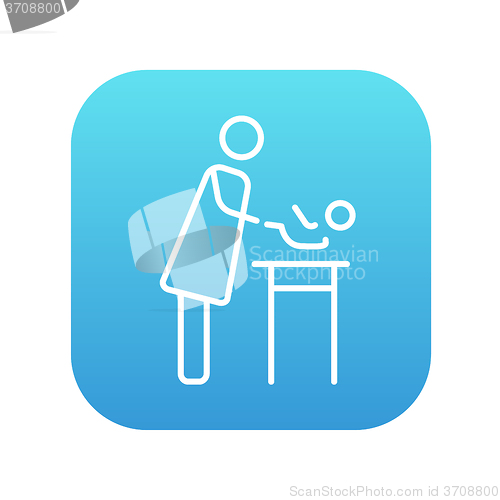 Image of Mother taking care of baby line icon.