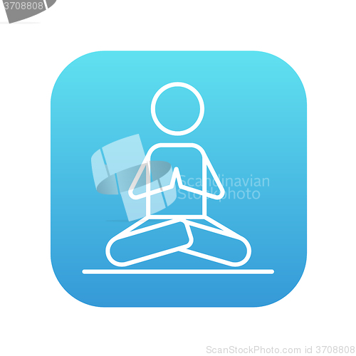 Image of Man meditating in lotus pose line icon.