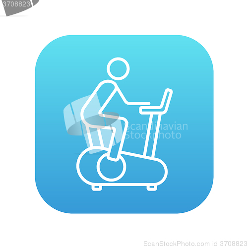 Image of Man training on exercise bike line icon.