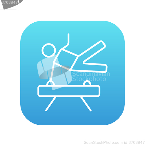 Image of Gymnast exercising on pommel horse line icon.