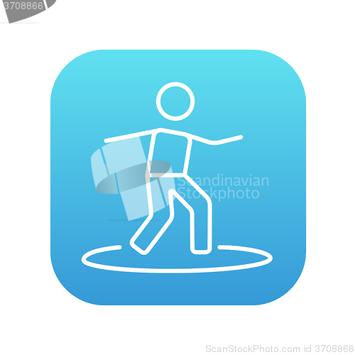 Image of Male surfer riding on surfboard line icon.