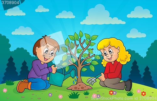 Image of Kids planting tree theme image 3