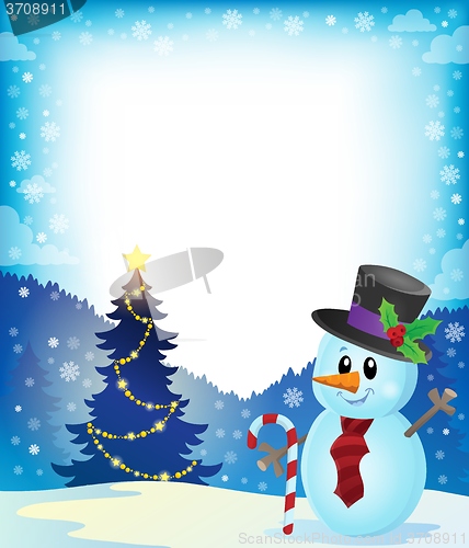 Image of Frame with Christmas tree and snowman 2