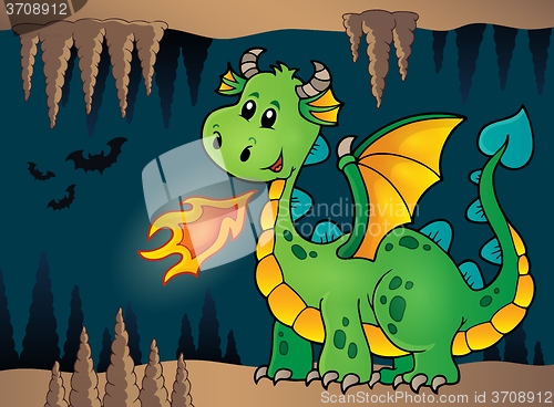 Image of Cave with green happy dragon