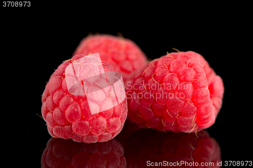 Image of Raspberries with leaves