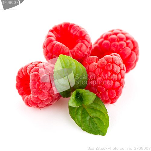 Image of Raspberries with leaves