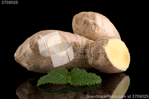 Image of Ginger root on black