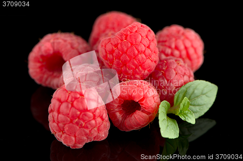 Image of Raspberries with leaves