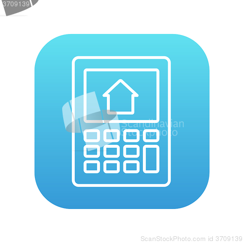 Image of Calculator with house on display line icon.