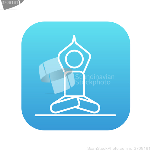 Image of Man meditating in lotus pose line icon.