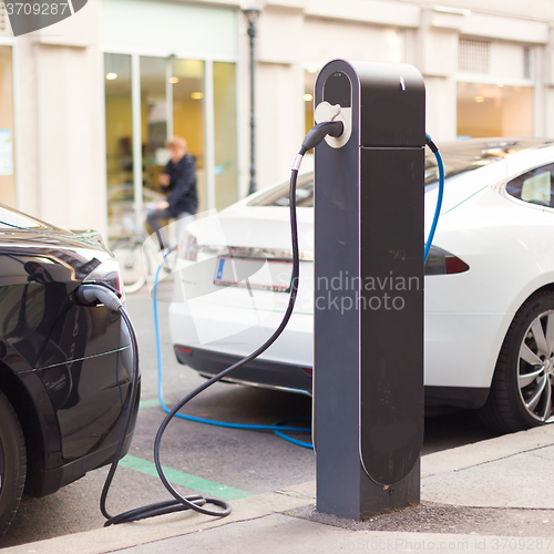 Image of Electric Cars in Charging Station.