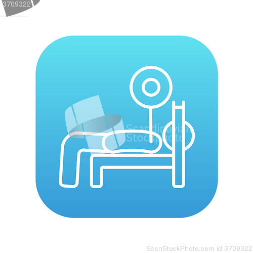 Image of Man lying on bench and lifting barbell line icon.