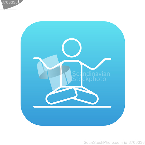 Image of Man meditating in lotus pose line icon.