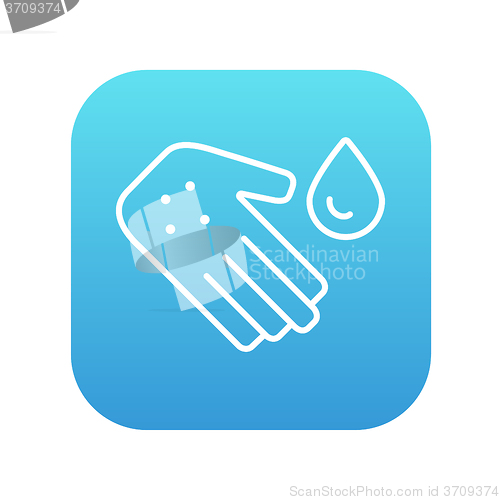 Image of Hand with microbes line icon.