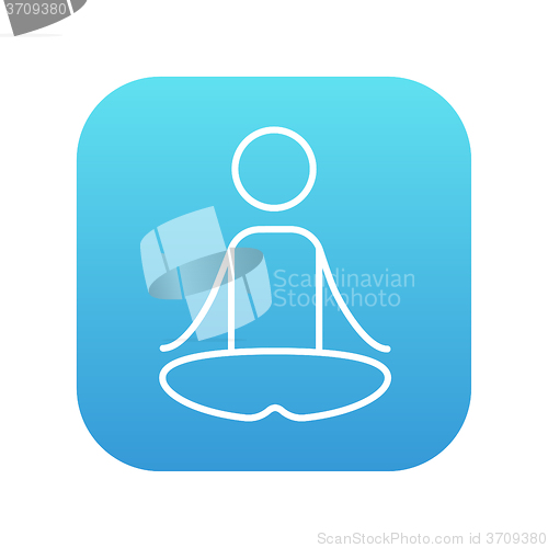 Image of Man meditating in lotus pose line icon.