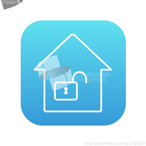 Image of House with open lock line icon.