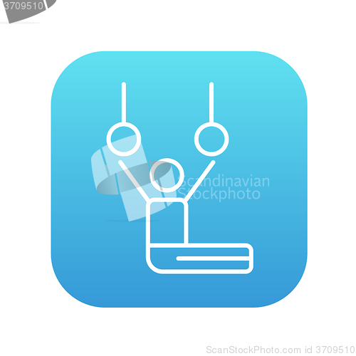 Image of Gymnast performing on stationary rings line icon.