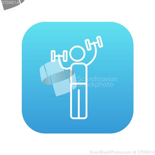 Image of Man exercising with dumbbells line icon.