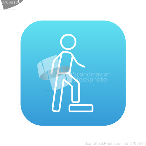 Image of Man doing step exercise line icon.