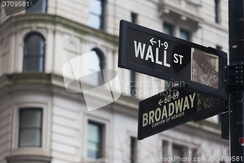 Image of Wall st. street sign, New York, USA.