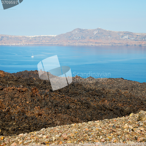 Image of volcanic land in europe santorini greece sky and mediterranean s