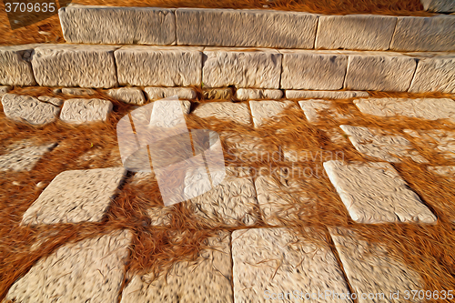 Image of pine needles    ruins stone and theatre in  antalya  arykanda tu