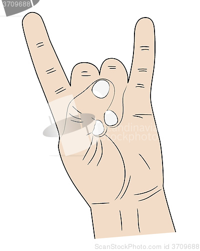 Image of hand index finger and pinky fingers raised up