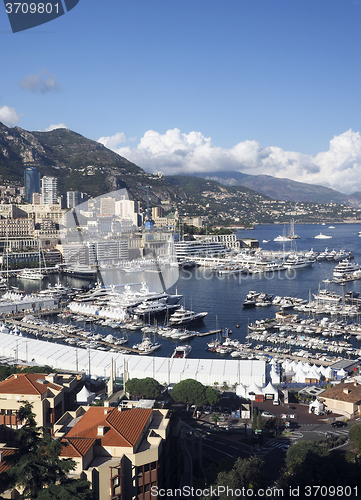 Image of panoramic harbor view Monte Carlo Monaco Europe  yachts sailboat
