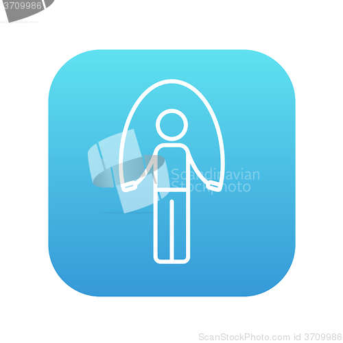 Image of Man exercising with skipping rope line icon.