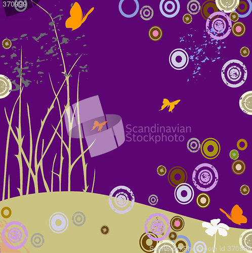 Image of composition with butterflies and circles