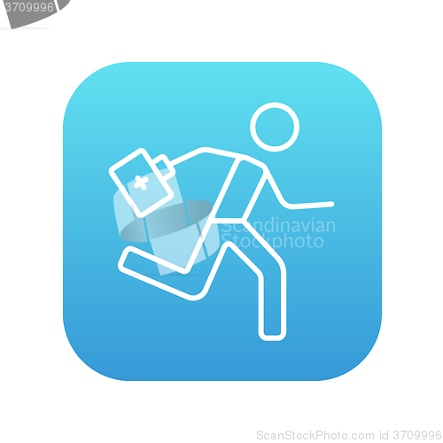 Image of Paramedic running with first aid kit line icon.