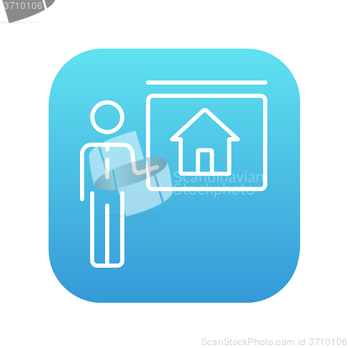 Image of Real estate agent showing house line icon.