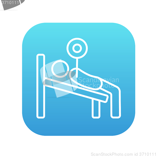 Image of Man lying on bench and lifting barbell line icon.