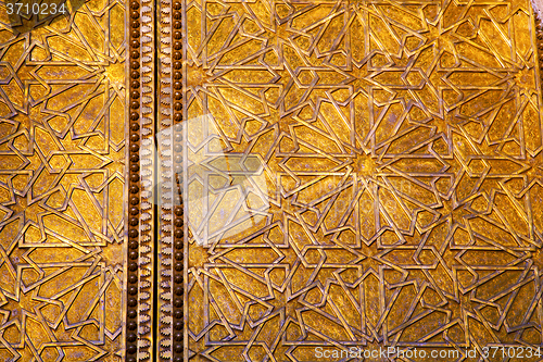 Image of gold     morocco in africa the old wood  facade home  