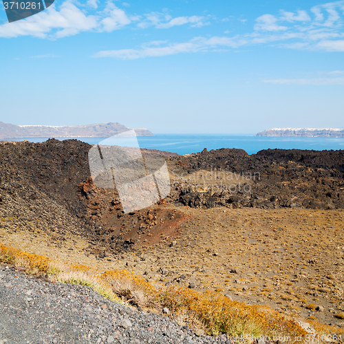 Image of volcanic land in europe santorini greece sky and mediterranean s