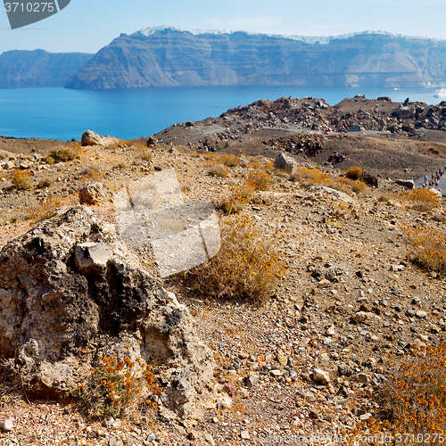 Image of volcanic land in europe santorini greece sky and mediterranean s