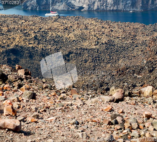 Image of volcanic land in europe santorini greece sky and mediterranean s