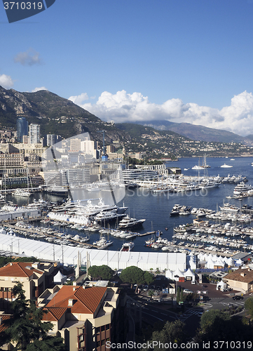 Image of panoramic harbor view Monte Carlo Monaco Europe  yachts sailboat