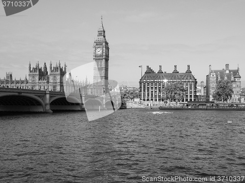 Image of Black and white Houses of Parliament in London