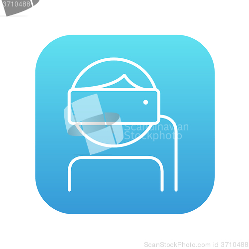 Image of Man wearing virtual reality headset line icon.