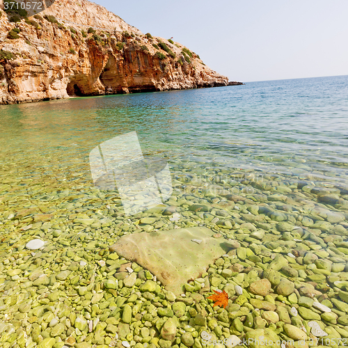 Image of asia in thurkey antalya lycia way water rocks and sky near the n