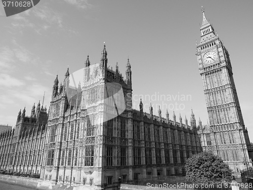 Image of Black and white Houses of Parliament in London