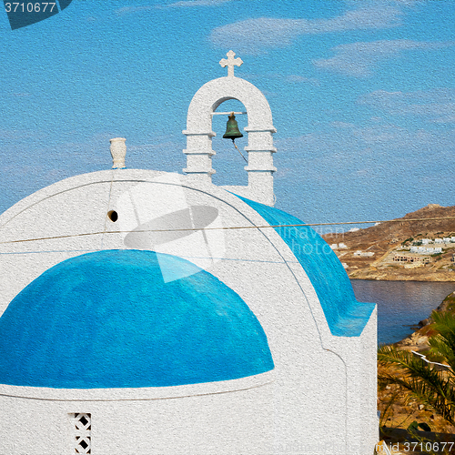 Image of  mykonos old   architecture    white background  cross  in santo